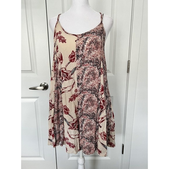 Free People Isabella Mixed Print Romper Cross Back Tie Details Flowy size Large - Picture 1 of 12